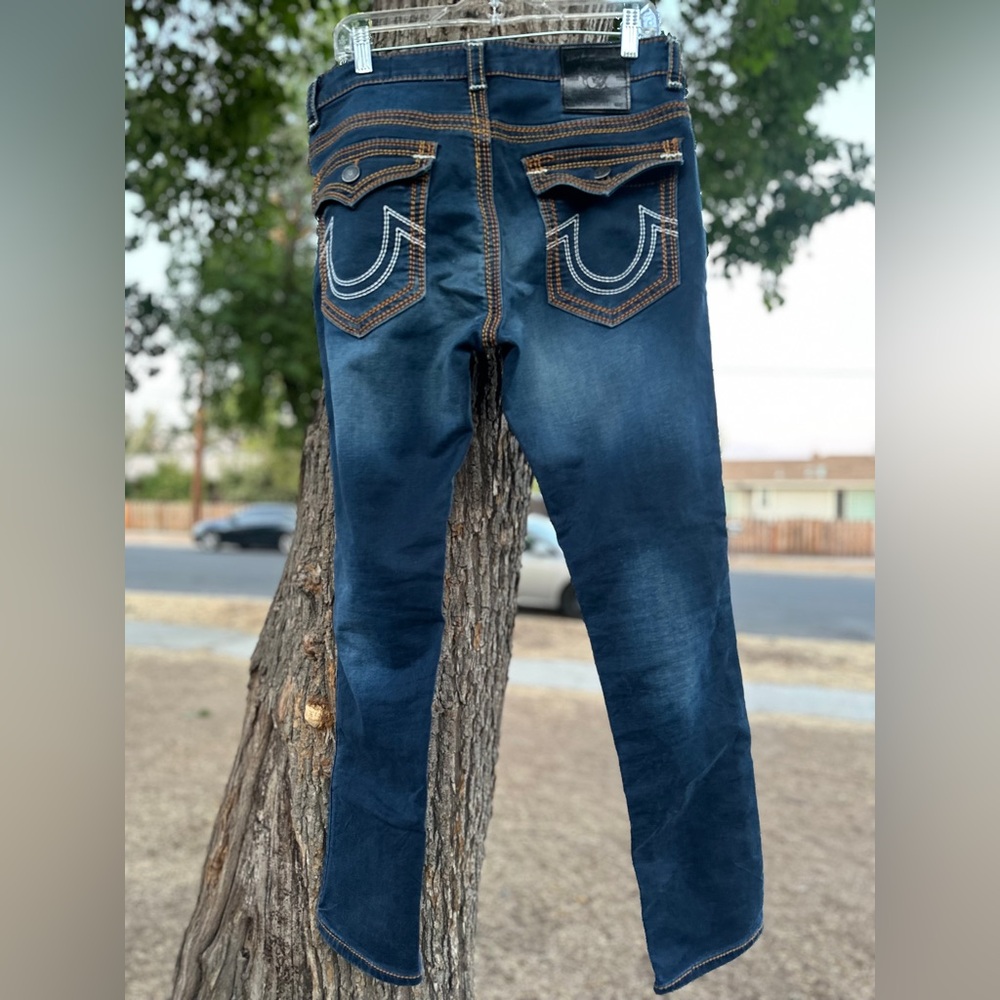 True Religion Designers Men's Dark Blue Relaxed Jeans Button Flap Backpockets - Picture 3 of 6
